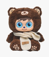 This Lexibook product is an interactive plush toy in brown, depicting a child in a bear suit. It is aimed at young children and features light-up eyes. The plush includes comforting elements like a knitted scarf. There is no visible license on the product. This toy encourages imagination and creative play.